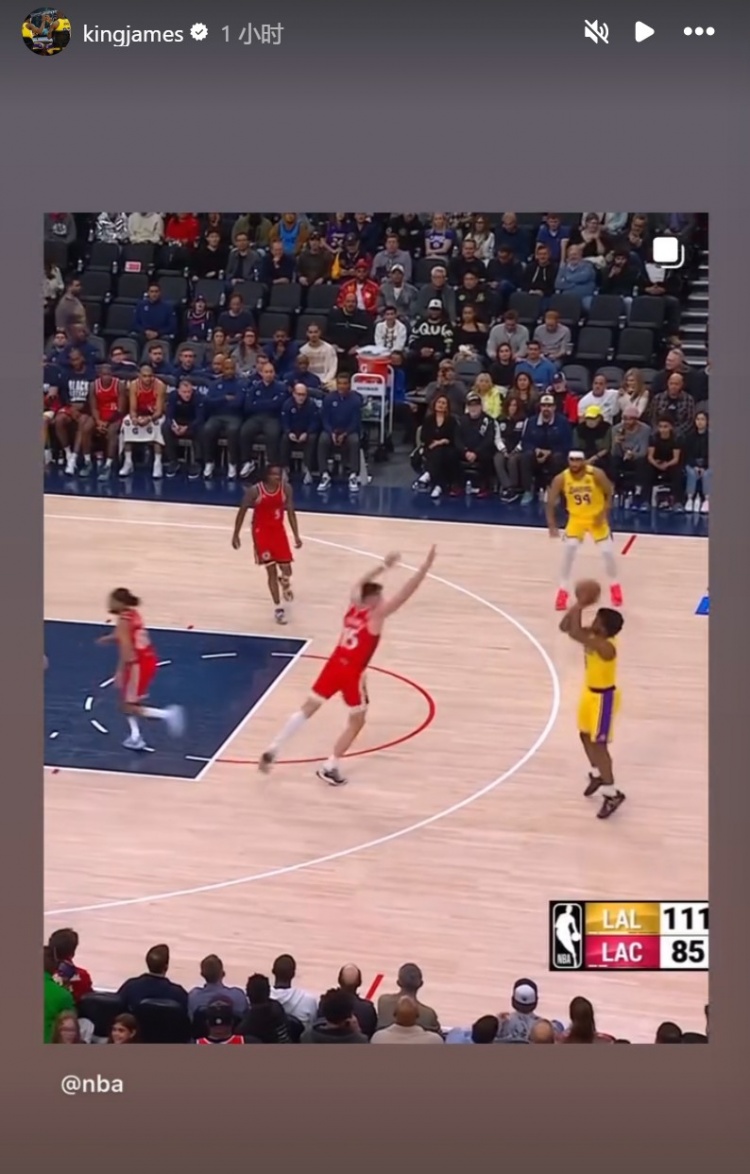 为你骄傲！布朗尼投进NBA生涯首记三分球！詹姆斯赛后转发